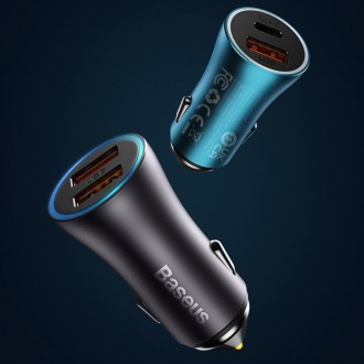 Baseus Golden Contactor Max rychlá nabíječka do auta USB + USB typ C 60 W Quick Charge modrá (CGJM000103)