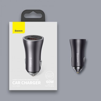 Baseus Golden Contactor Max rychlá nabíječka do auta USB + USB typ C 60 W Quick Charge modrá (CGJM000103)