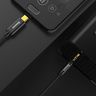 Stereo audio kabel Baseus AUX 3,5 mm mini jack - USB typu C pro tabletový telefon 120 cm černý (CAM01-01)