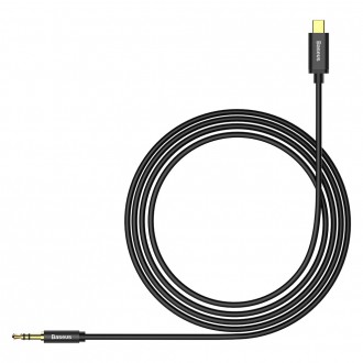 Stereo audio kabel Baseus AUX 3,5 mm mini jack - USB typu C pro tabletový telefon 120 cm černý (CAM01-01)