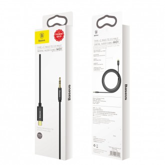 Stereo audio kabel Baseus AUX 3,5 mm mini jack - USB typu C pro tabletový telefon 120 cm černý (CAM01-01)