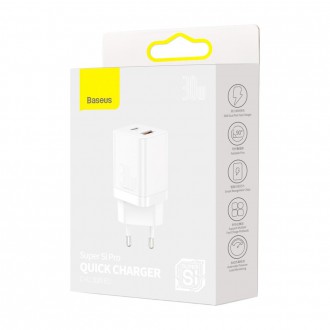 Baseus Super Si Pro USB / USB Type C Fast Charger 30W Power Delivery Quick Charge white (CCSUPP-E02)