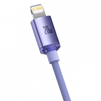 Baseus Crystal Shine Series kabel USB kabel pro rychlé nabíjení a přenos dat USB typu C - Lightning 20W 2m fialový (CAJY000305)