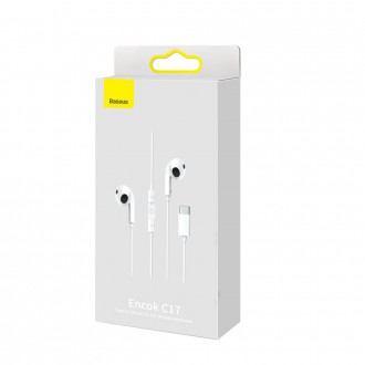 Baseus encok c17 in-ear wired headphones with usb type c microphone white (NGCR010002)