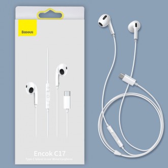 Baseus encok c17 in-ear wired headphones with usb type c microphone white (NGCR010002)