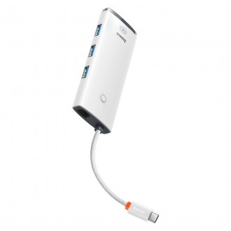Baseus Lite Series HUB adaptér USB Typ C - HDMI / 4x USB 3.0 20 cm bílý (WKQX040002)