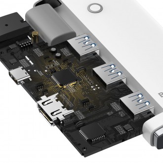 Baseus Lite Series HUB adaptér USB Typ C - HDMI / 4x USB 3.0 20 cm bílý (WKQX040002)