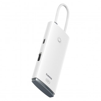 Baseus Lite Series HUB adaptér USB Typ C - HDMI / 4x USB 3.0 20 cm bílý (WKQX040002)