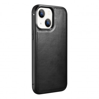 iCarer Leather Oil Wax case covered with natural leather for iPhone 13 mini black (ALI1211-BK)
