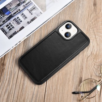iCarer Leather Oil Wax case covered with natural leather for iPhone 13 mini black (ALI1211-BK)