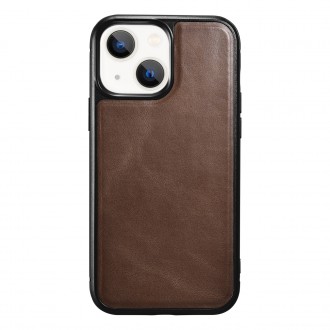 iCarer Leather Oil Wax case covered with natural leather for iPhone 13 brown (ALI1212-BN)