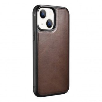 iCarer Leather Oil Wax case covered with natural leather for iPhone 13 brown (ALI1212-BN)