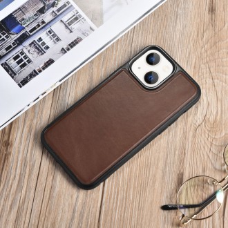 iCarer Leather Oil Wax case covered with natural leather for iPhone 13 brown (ALI1212-BN)