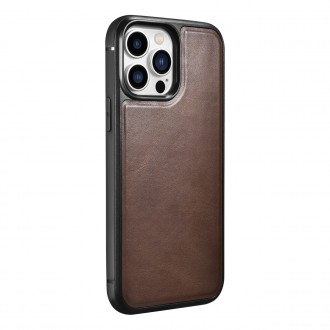 iCarer Leather Oil Wax case covered with natural leather for iPhone 13 Pro brown (ALI1213-BN)