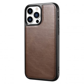 iCarer Leather Oil Wax case covered with natural leather for iPhone 13 Pro brown (ALI1213-BN)