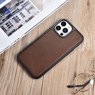 iCarer Leather Oil Wax case covered with natural leather for iPhone 13 Pro brown (ALI1213-BN)