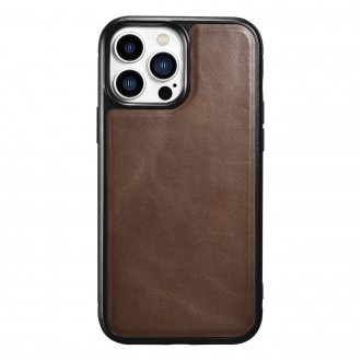 iCarer Leather Oil Wax case covered with natural leather for iPhone 13 Pro Max brown (ALI1214-BN)
