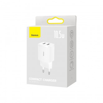 Baseus Compact nabíječka 2x USB 10,5W bílá (CCXJ010202)