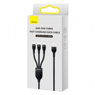 Kabel Baseus Flash Series II USB - USB typu C / Lightning / micro USB 100 W 1,2 m černý (CASS030001)