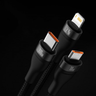 Kabel Baseus Flash Series II USB - USB typu C / Lightning / micro USB 100 W 1,2 m černý (CASS030001)