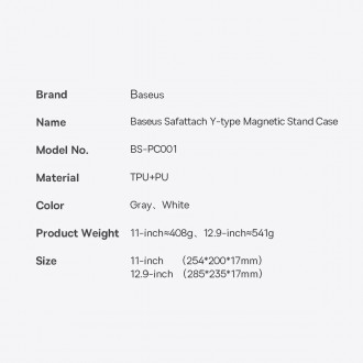 Baseus Safattach pouzdro typu Y pro iPad Pro 12,9&quot; kryt 2018/2020/2021 se stojánkem bílý (ARCX010102)