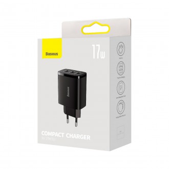 Baseus Compact nabíječka 3x USB 17W černá (CCXJ020101)