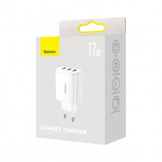 Baseus Compact nabíječka 3x USB 17W bílá (CCXJ020102)