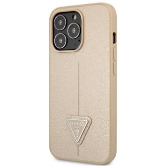 Guess GUHCP13LPSATLE iPhone 13 Pro / 13 6,1&quot; béžové/béžové pevné pouzdro SaffianoTriangle Logo