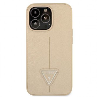 Guess GUHCP13LPSATLE iPhone 13 Pro / 13 6,1&quot; béžové/béžové pevné pouzdro SaffianoTriangle Logo