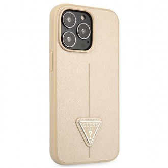 Guess GUHCP13LPSATLE iPhone 13 Pro / 13 6,1&quot; béžové/béžové pevné pouzdro SaffianoTriangle Logo