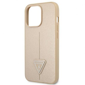 Guess GUHCP13LPSATLE iPhone 13 Pro / 13 6,1&quot; béžové/béžové pevné pouzdro SaffianoTriangle Logo