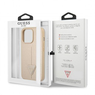 Guess GUHCP13LPSATLE iPhone 13 Pro / 13 6,1&quot; béžové/béžové pevné pouzdro SaffianoTriangle Logo