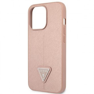 Guess GUHCP13LPSATLP iPhone 13 Pro / 13 6,1&quot; růžový/růžový pevný obal SaffianoTriangle Logo