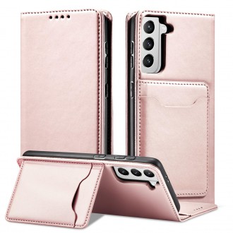Magnet Card Case for Samsung Galaxy S22 + (S22 Plus) Pouch Wallet Card Holder Pink
