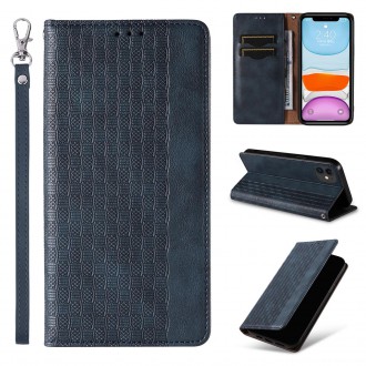 Magnet Strap Case for iPhone 13 case wallet + mini lanyard pendant blue