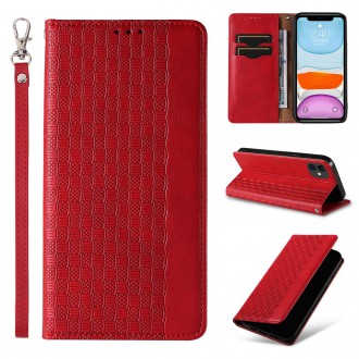 Magnet Strap Case for iPhone 13 Pouch Wallet + Mini Lanyard Pendant Red