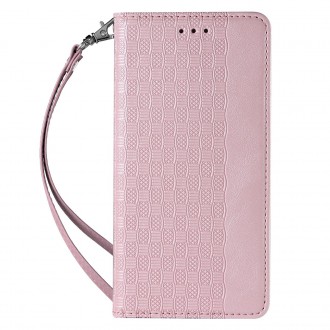 Magnet Strap Case Case for Samsung Galaxy S22 Ultra Pouch Wallet + Mini Lanyard Pendant Pink