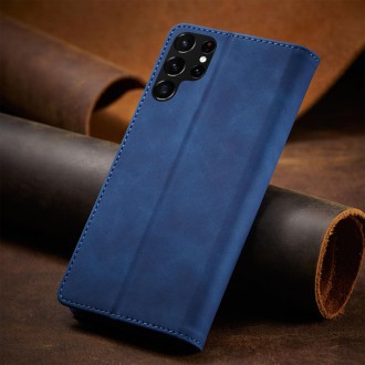 Magnet Fancy Case Case for Samsung Galaxy S22 Ultra Cover Card Wallet Card Stand Blue