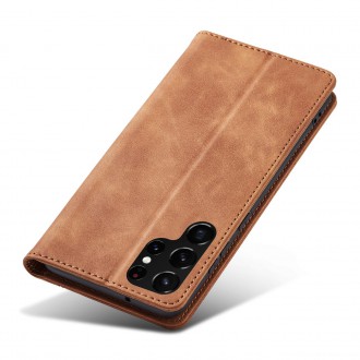 Magnet Fancy Case Case for Samsung Galaxy S22 Ultra Cover Card Wallet Card Stand Brown