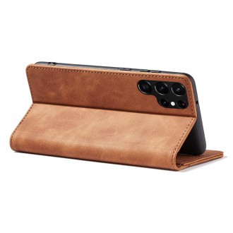 Magnet Fancy Case Case for Samsung Galaxy S22 Ultra Cover Card Wallet Card Stand Brown