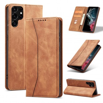 Magnet Fancy Case Case for Samsung Galaxy S22 Ultra Cover Card Wallet Card Stand Brown