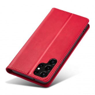 Magnet Fancy Case Case for Samsung Galaxy S22 Ultra Cover Card Wallet Card Stand Red