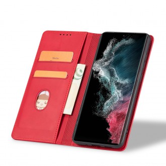 Magnet Fancy Case Case for Samsung Galaxy S22 Ultra Cover Card Wallet Card Stand Red