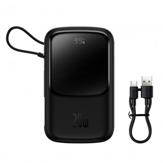 Powerbanka Baseus Qpow 10000mAh vestavěný Lightning kabel 20W Quick Charge SCP AFC FCP černá (PPQD020001)