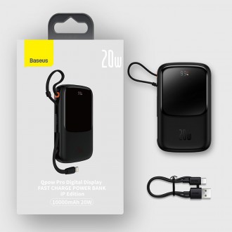 Powerbanka Baseus Qpow 10000mAh vestavěný Lightning kabel 20W Quick Charge SCP AFC FCP černá (PPQD020001)