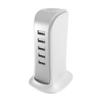 Charger 5x USB with built-in power cable EU white (A5EU)