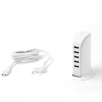 Charger 5x USB with built-in power cable EU white (A5EU)