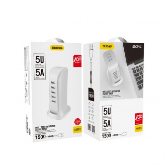 Charger 5x USB with built-in power cable EU white (A5EU)
