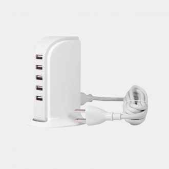 Charger 5x USB with built-in power cable EU white (A5EU)