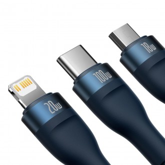 [RETURNED ITEM] Baseus Flash Series II USB Type C / USB Type A cable - USB Type C / Lightning / micro USB 100 W 1.5 m blue (CASS030203)